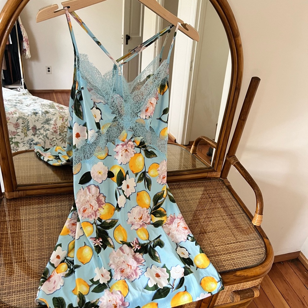 Floral Lemon Print Slip Dress